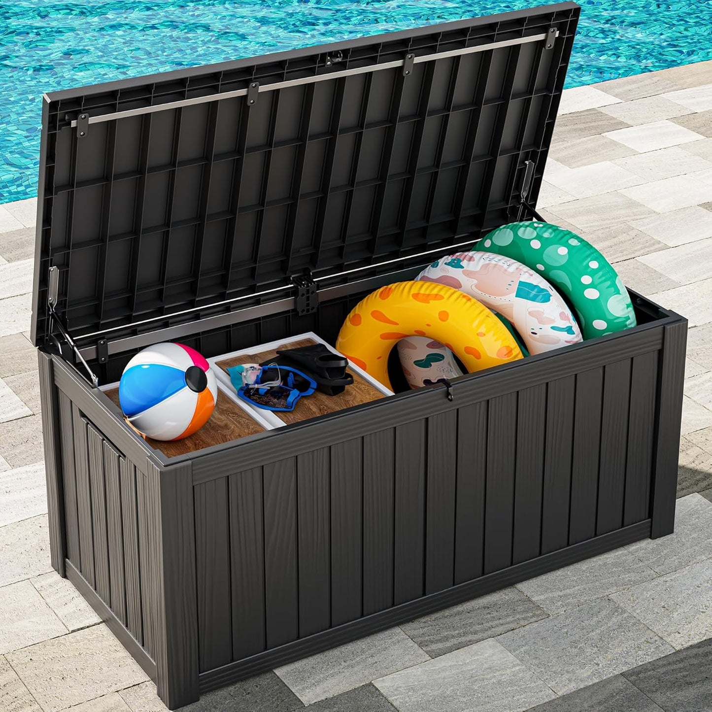 Outdoor Storage Box, Resin Deck Boxes Indoor and outdoor, Waterproof Storage Box Lockable Lid (Black, 120 Gallon)