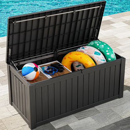 Outdoor Storage Box, Resin Deck Boxes Indoor and outdoor, Waterproof Storage Box Lockable Lid (Black, 120 Gallon)