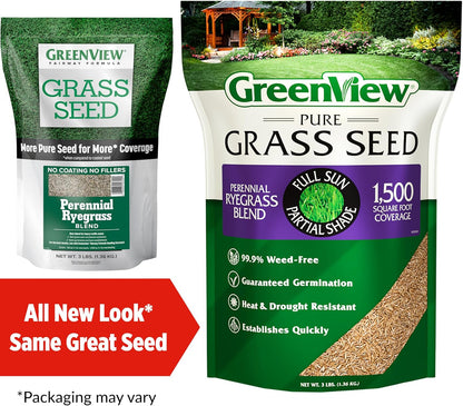 GreenView Pure Grass Seed Perennial Ryegrass Blend, 3 lb. Bag – Covers up to 1,500 sq. ft.