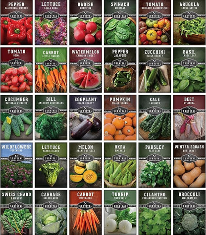 Home Garden Seeds 30 Pack – Heirloom Non-GMO Vegetable, Herb & Fruit Varieties | (18,500+) Survival Seed Vault for Food Security by Survival Garden Seeds