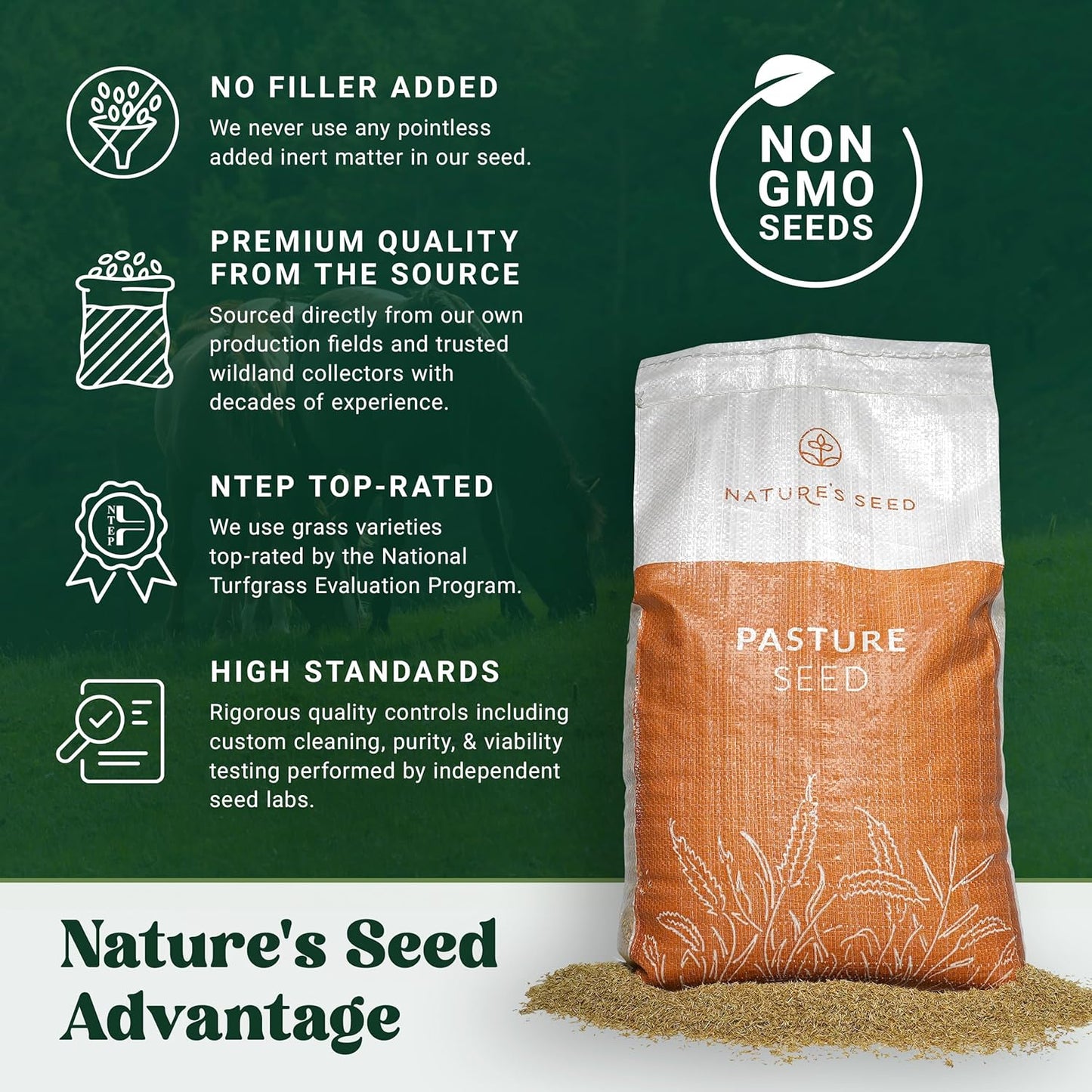 Nature's Seed Northern Horse Forage Mix, Equine Pasture Grass Seed Nutrition Blend, 10 lbs