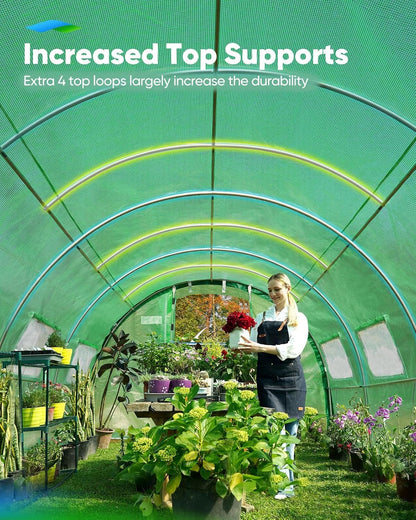 Quictent Premium Greenhouse Swing Door Large Walk-in Green Houses for Outdoors, Upgraded Tunnel Hoop House Frame and Cover for Outside Garden Plant, 2 Swing Door 8 Screen Window, 20x10x6.6 FT, Green