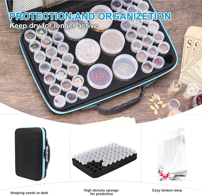 48 Slots Seed Storage Organizer Box, Garden Vegetable Plant Flower Seeds Saving kit with Write Label Funnel Tweezer 2 Sizes Storage Bottles