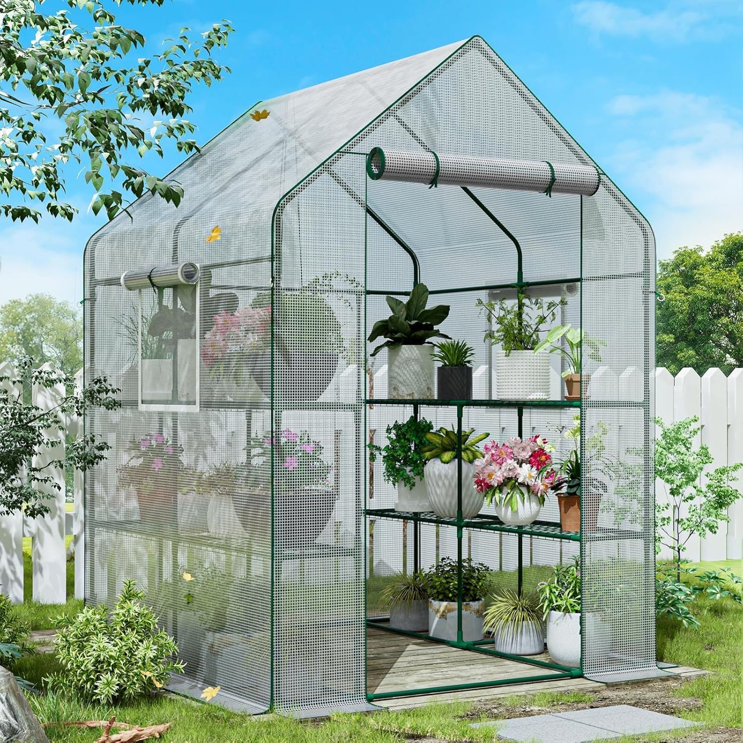 SPECILITE 56×56×78Inch Walk-in Greenhouse, Heavy Duty Small Plant House with Thicken PE Cover and Steel Frame, for Garden, Outdoors, Indoors, White