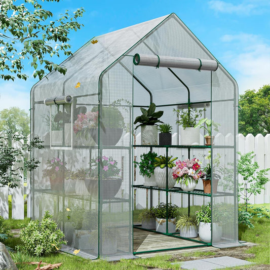 SPECILITE 56×56×78Inch Walk-in Greenhouse, Heavy Duty Small Plant House with Thicken PE Cover and Steel Frame, for Garden, Outdoors, Indoors, White