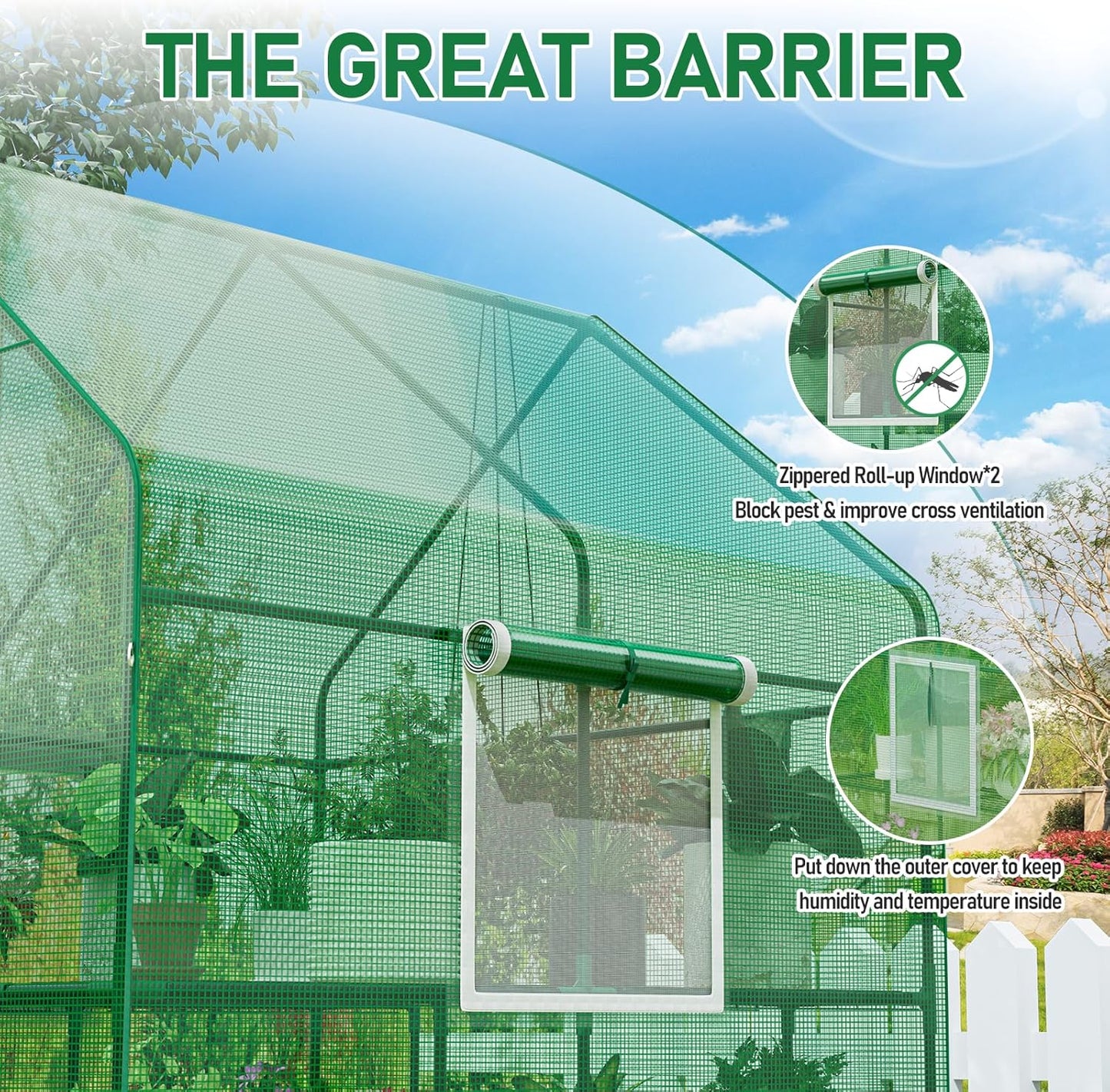 56×56×78Inch Walk-in Greenhouse for Outdoors with Screen Windows, Heavy Duty Small Plant House with Thicken PE Cover and Steel Shelves, Portable Green House for Outside Garden Winter, Green