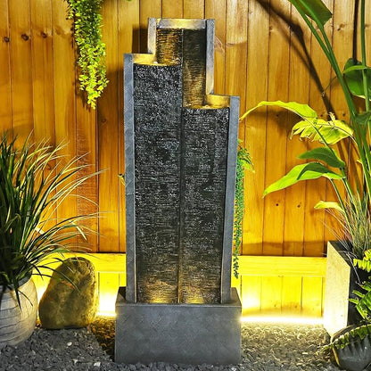 Modern Indoor Water Fountain,49.6" H Outdoor Garden Water Fountains Cascading Floor - Standing Tall Waterfall Outdoor Feature with LED Lights for Patio, Backyard, Deck, Porch and Home Art Decor