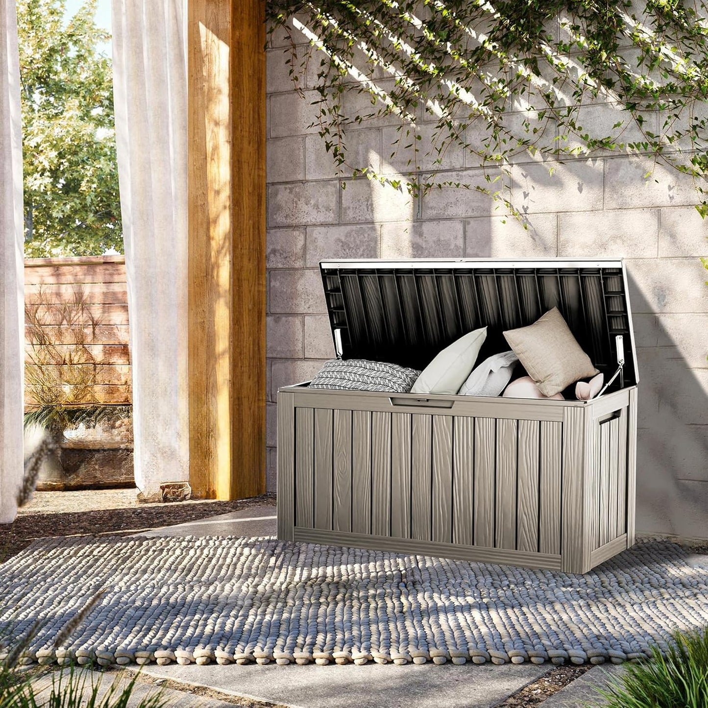 TARKARI 80 Gallon Lockable Resin Deck Box, Waterproof & UV-Resistant Outdoor Storage Box for Outdoor Cushion Storage, Garden Tools & Pool Accessories Storage, Gray