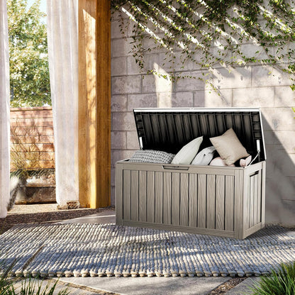TARKARI 80 Gallon Lockable Resin Deck Box, Waterproof & UV-Resistant Outdoor Storage Box for Outdoor Cushion Storage, Garden Tools & Pool Accessories Storage, Gray