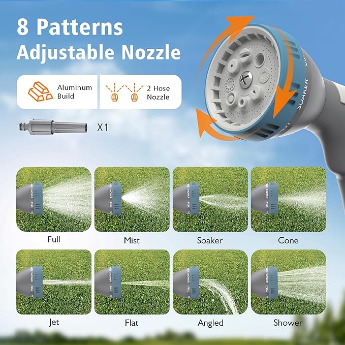 Retractable Garden Hose Reel - 1/2 in x 100 ft Wall Mounted Heavy Duty Water Hose Reel with Automatic Slow Rewind System, 180°Swivel Bracket, 2 Hose Nozzle, Light Gray