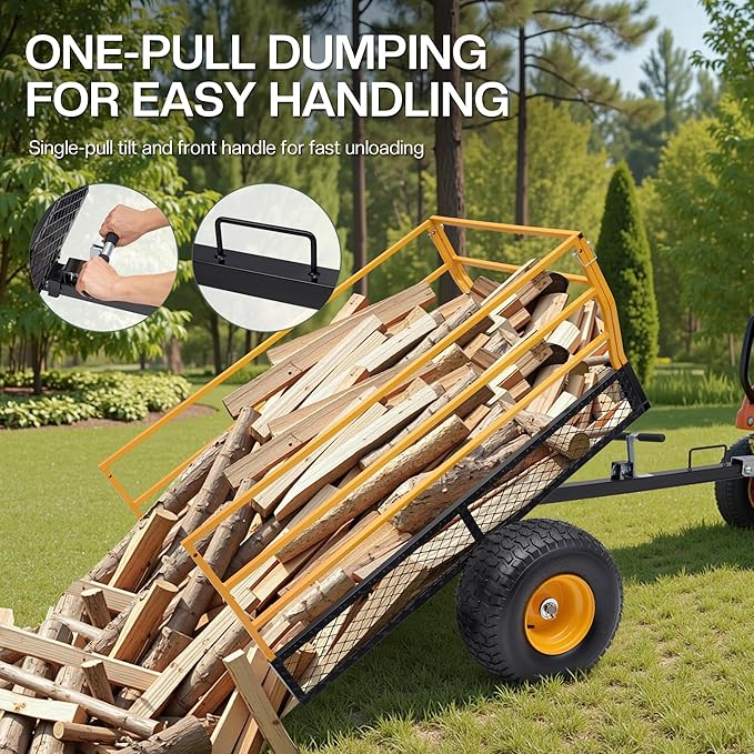 Jocisland Heavy Duty Garden Utility Trailer, 1800 Lbs 25 Cu.Ft Tow Behind Dump Cart with Ball Hitch and T-Shaped Steel Bed, Lawn Mower Tractor Cart for Yard, Farm