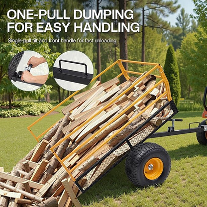 Jocisland Heavy Duty Garden Utility Trailer, 1800 Lbs 25 Cu.Ft Tow Behind Dump Cart with Ball Hitch and T-Shaped Steel Bed, Lawn Mower Tractor Cart for Yard, Farm