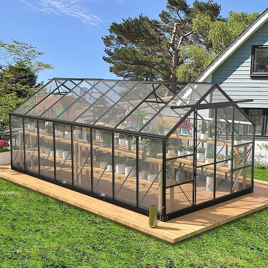 Polycarbonate Greenhouses, 8x16 FT Green Houses for Outside with Adjustable Roof Vents, Walk-in Aluminum Frame Greenhouse, Windproof, Garden(8x16FT)