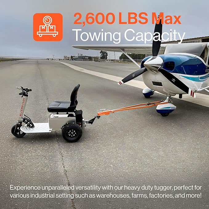 SuperHandy Electric Tugger Cart, Industrial Tow Tractor Riding Scooter - 1 Seater, 2600 lbs Towing Cap, 350 lbs load cap, 48V 4Ah Li-Ion Battery - For Warehouse Material & Mobility Personnel Transport