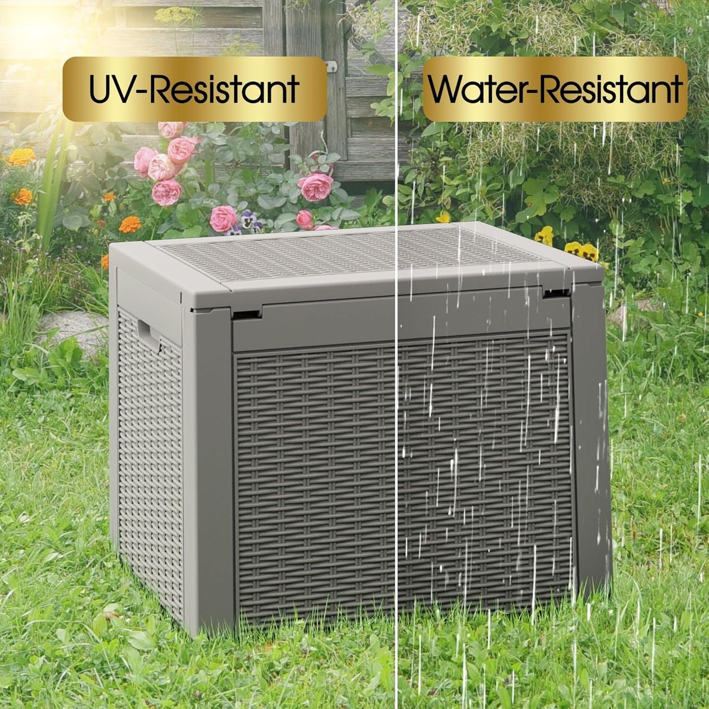 Outdoor Storage Box, Resin Deck Boxes Indoor and outdoor, Waterproof Storage Box Lockable Lid (Grey, 35 Gallon-2 Pack)