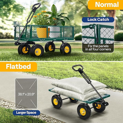 VIVOHOME Garden Cart Steel Heavy Duty 900 LBS Yard and Garden Wagon with 10 inch Tire and Handle Attach to ATV or Tractor Green