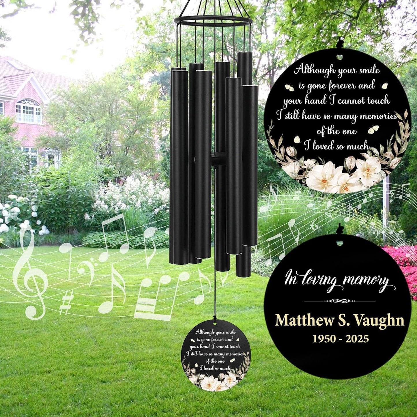 Personalized 36" Memorial Wind Chimes, Bereavement Gift to Honor a Loved One's Remembrance, Sympathy Gift for Loss of Mother Father Husband, for Outdoor Garden
