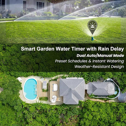 Sprinkler Timer Brass, Programmable Water Timer with Rain Delay, Manual& Automatic System for Garden Hose Faucet, Waterproof Gardening Supplies Irrigation Controller Watering Lawn Evenly& Efficiently