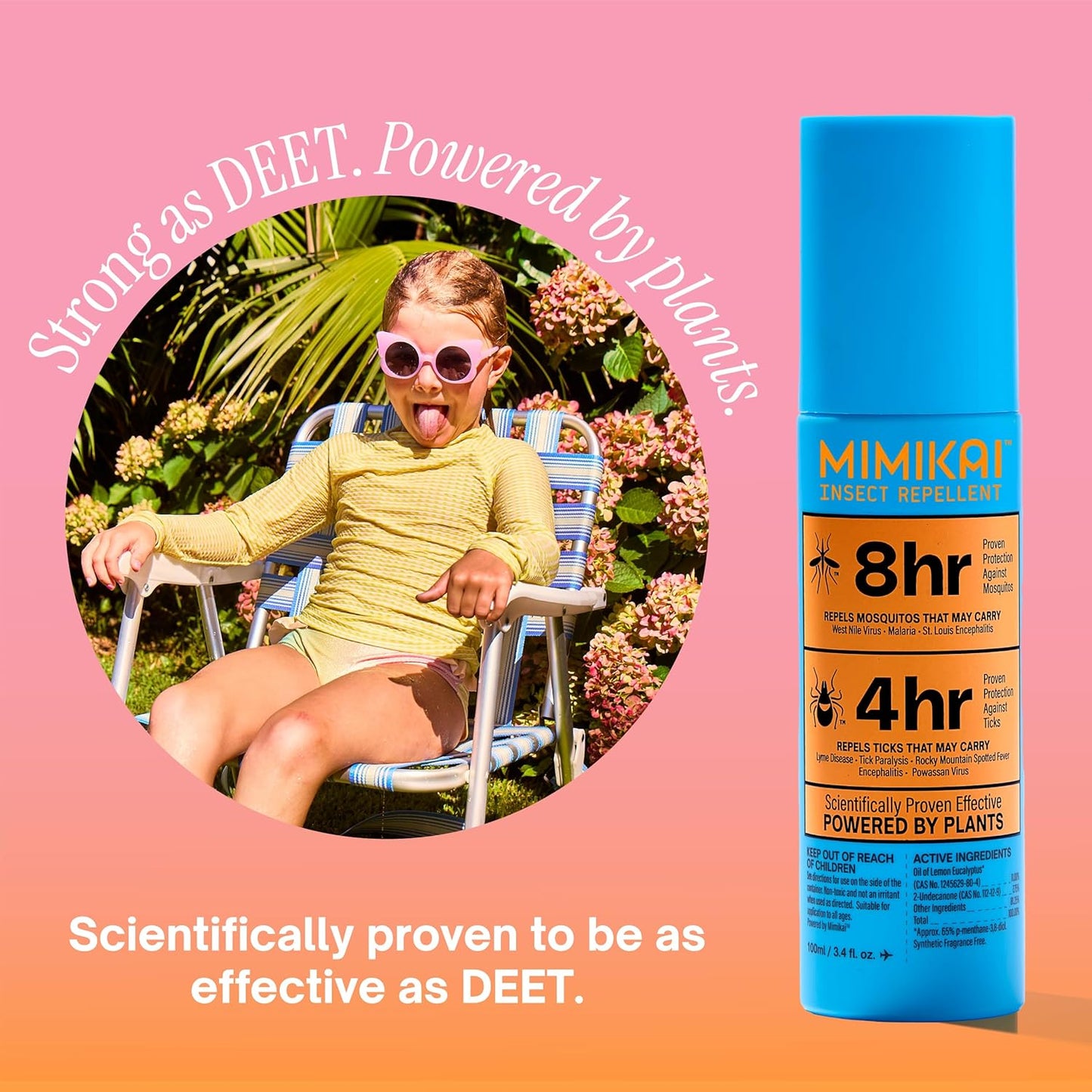 Mimikai Mosquito and Tick Repellent, DEET-Free for Skin and Outdoor Use, Non-Toxic, Plant-Powered Skincare, 3.4oz Pump Spray