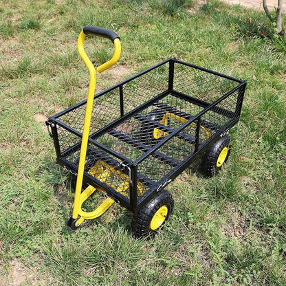 Wagon Removable Sides - Farm, Warehouse, Yard Dump Cart - Yellow+Black Air Wheels