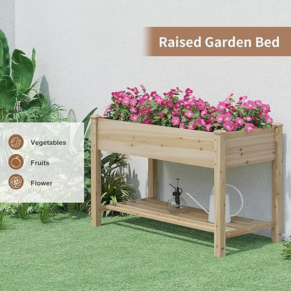 FILWH Raised Garden Bed with Legs Elevated Wooden Planter Box Stand Large Planter Stand Box for Fruits Vegetables Flowers with Divider with Bag - 48 * 24 * 30.5IN