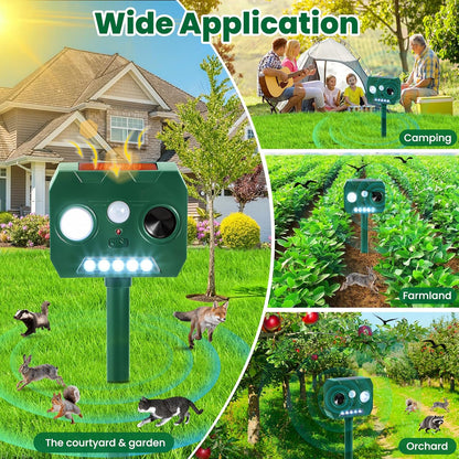 Solar Ultrasonic Animal Repellent Outdoor, 2 Pack Cat Squirrel Raccoon Bird Dog Deer Repellent Devices with PIR Motion Sensor ＆ LED Flash, Waterproof Animal Deterrent for Garden Yard Farm