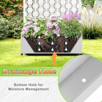 Metal Raised Garden Bed with Trellis, 2-in-1 Planter Box & Privacy Screen for Climbing Plants, Outdoor Standing Flower Bed with Drainage Holes, 35.4" L x 15.7" W x 70.1" H, White-Square