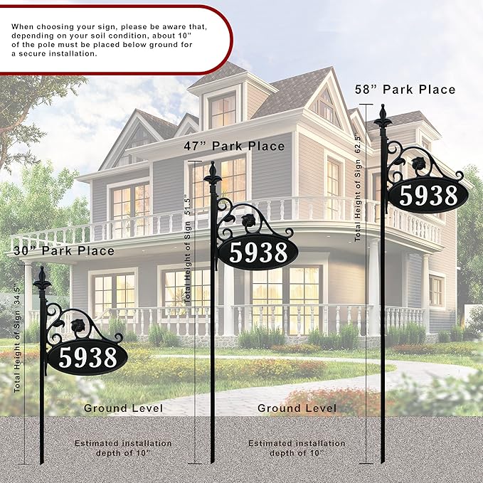 Address America USA Handcrafted Park Place Customized Home Address Yard Sign Custom Address Number Plaque with 47" Pole Weatherproof, Double-Sided, Reflective, Visible - AS
