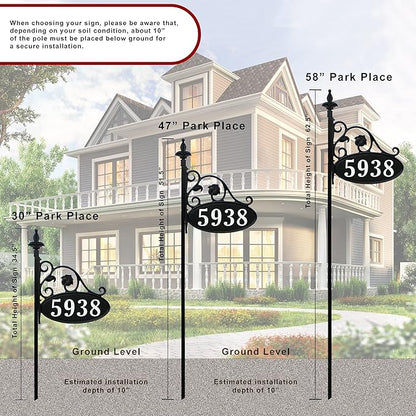 Address America USA Handcrafted Park Place Customized Home Address Yard Sign Custom Address Number Plaque with 47" Pole Weatherproof, Double-Sided, Reflective, Visible - AS
