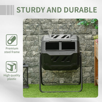 Outsunny Tumbling Compost Bin Outdoor 360° Dual Chamber Rotating Composter 43 Gallon, Black
