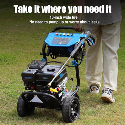 Gas Pressure Washer 3600 PSI, 2.3 GPM Heavy Duty High Power Washer,212CC Engine with 30FT Hose, Axial Aluminum Pump, Soap Tank, Spray Gun and Wand, 5 Quick Connect Nozzle (Blue)