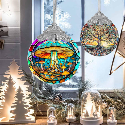 Stained Glass Suncatcher, Jocidea Mushroom Ornament, Christmas Ornaments, Holidays Ornaments, Christmas Tree Decor, Mushroom Decor for Home, Mushroom Gifts