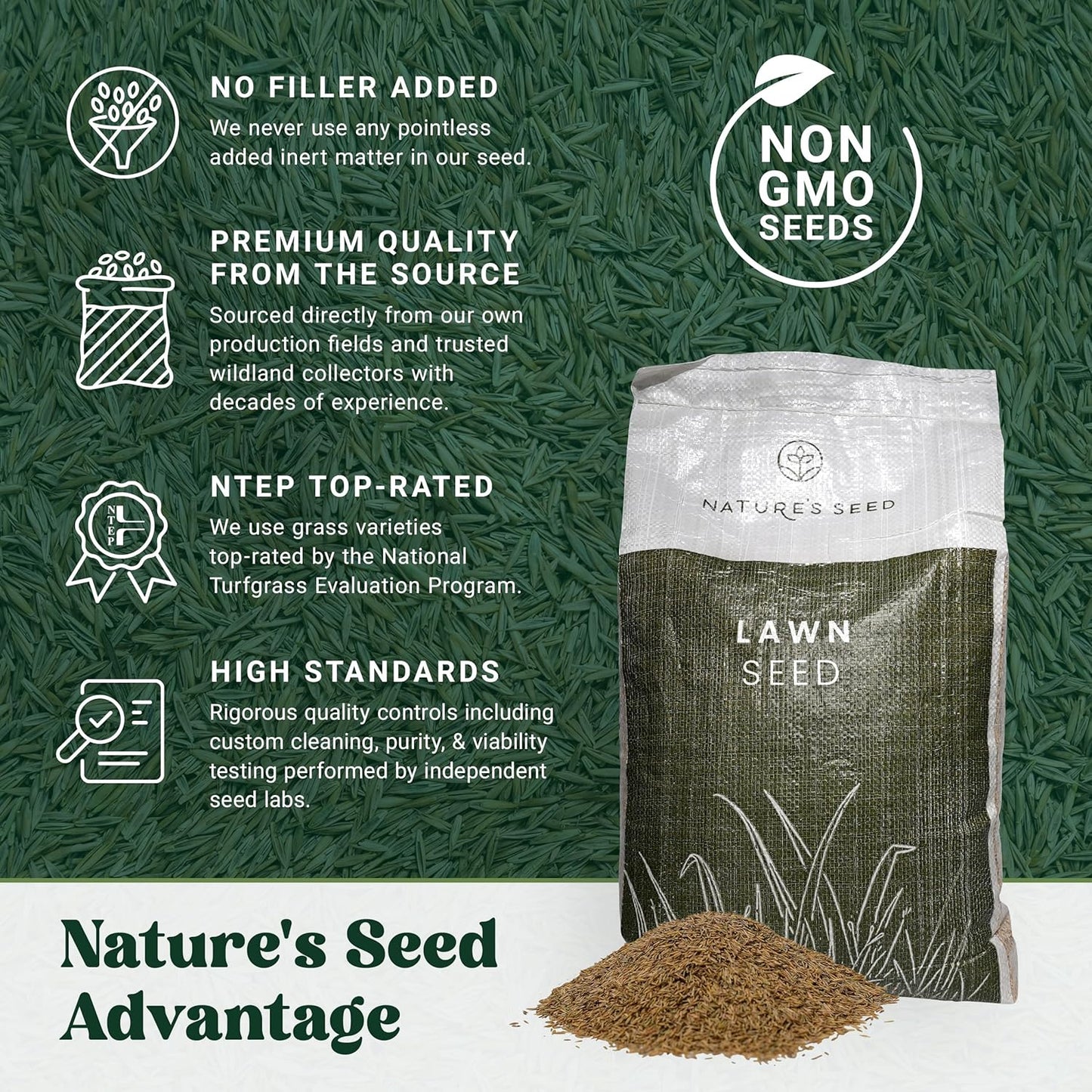 Nature’s Seed Fine Fescue Turf Grass Seed Mix Blend, Shade-Tolerant, Low Water, Cool-Season, for Garden, Lawn, Yard, 5 Lbs