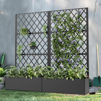 Casaphoria Metal Raised Garden Bed with Trellis and Wheels, 72"x35"x16" Planter Box for Climbing Plants, Vegetables & Vines, Features Drainage Holes and Privacy Screen (Black-Rhombus)