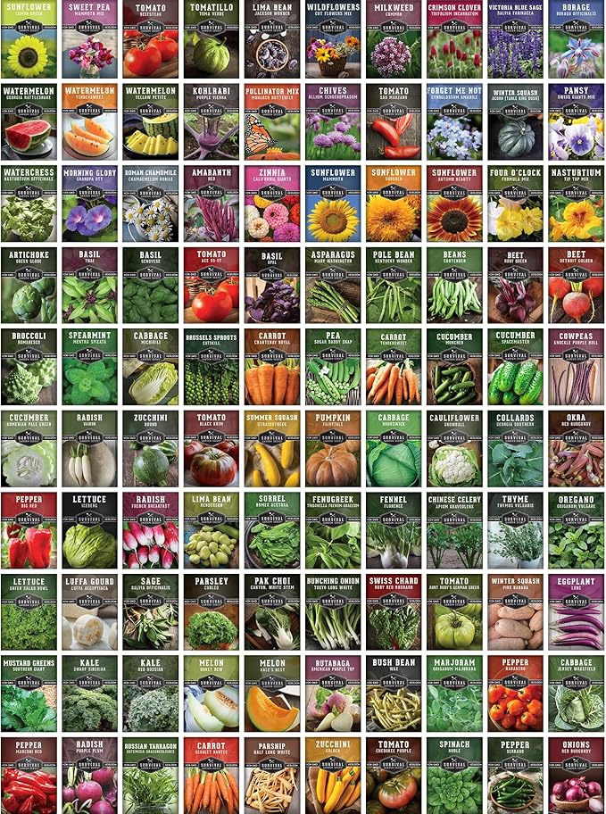 Survival Seed Vault – 100 Heirloom Vegetable Seeds for Planting | Non-GMO Farmer Collection for Indoor & Outdoor Gardening, Victory Garden, Long-Term Storage