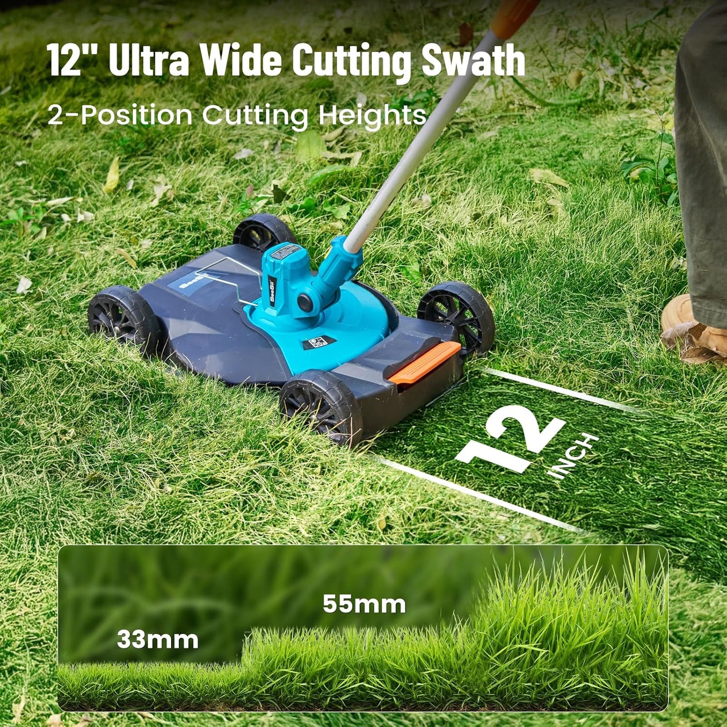 SEESII 3-in-1 String Trimmer Cordless: 12-Inch Weed Wacker with 2 * 4.0Ah Battery & 21V Charger, Lightweight Electric Grass Trimmer/Edger for Lawn Care & Gardens