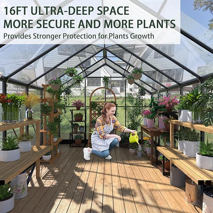 Polycarbonate Greenhouses, 8x16 FT Green Houses for Outside with Adjustable Roof Vents, Walk-in Aluminum Frame Greenhouse, Windproof, Garden(8x16FT)