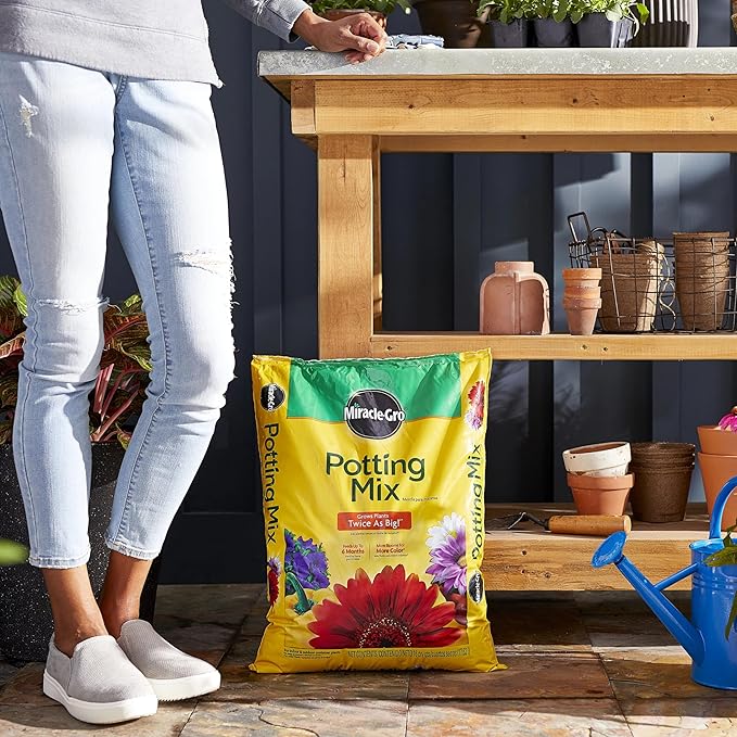 Miracle-Gro Potting Mix, For Container Plants, Flowers, Vegetables, Annuals, Perennials, Shrubs, Feeds for up to 6 Months, 16. qt., 2-Pack