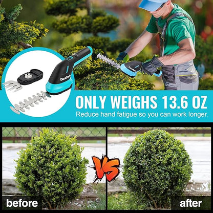 DURATECH Cordless Hedge Trimmer, 3.6V 2-in-1 Handheld Rechargeable Grass Trimmer & Hedge Shears with USB Type-C Cable, Built-in Li-ion Battery, Electric Shrub & Grass Shears for Garden, Yard and Lawn