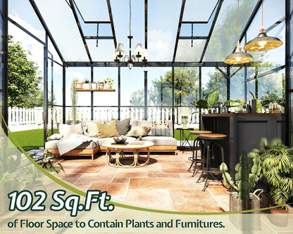 Jocisland 12x10x8 FT Greenhouse for Ourdoors, Quick-Connect Fittings, Aluminum Frame with 2 Vents, 2 Doors, and Walk-in Design for Garden or Backyard, Black