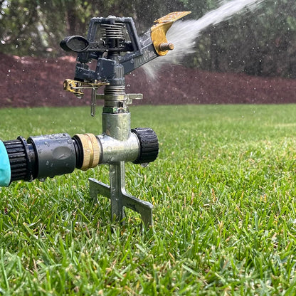 Pulsating Impact Lawn Sprinkler 300009 on Metal Step Spike, Adjustable to 360 Degrees by New England Garden Tools