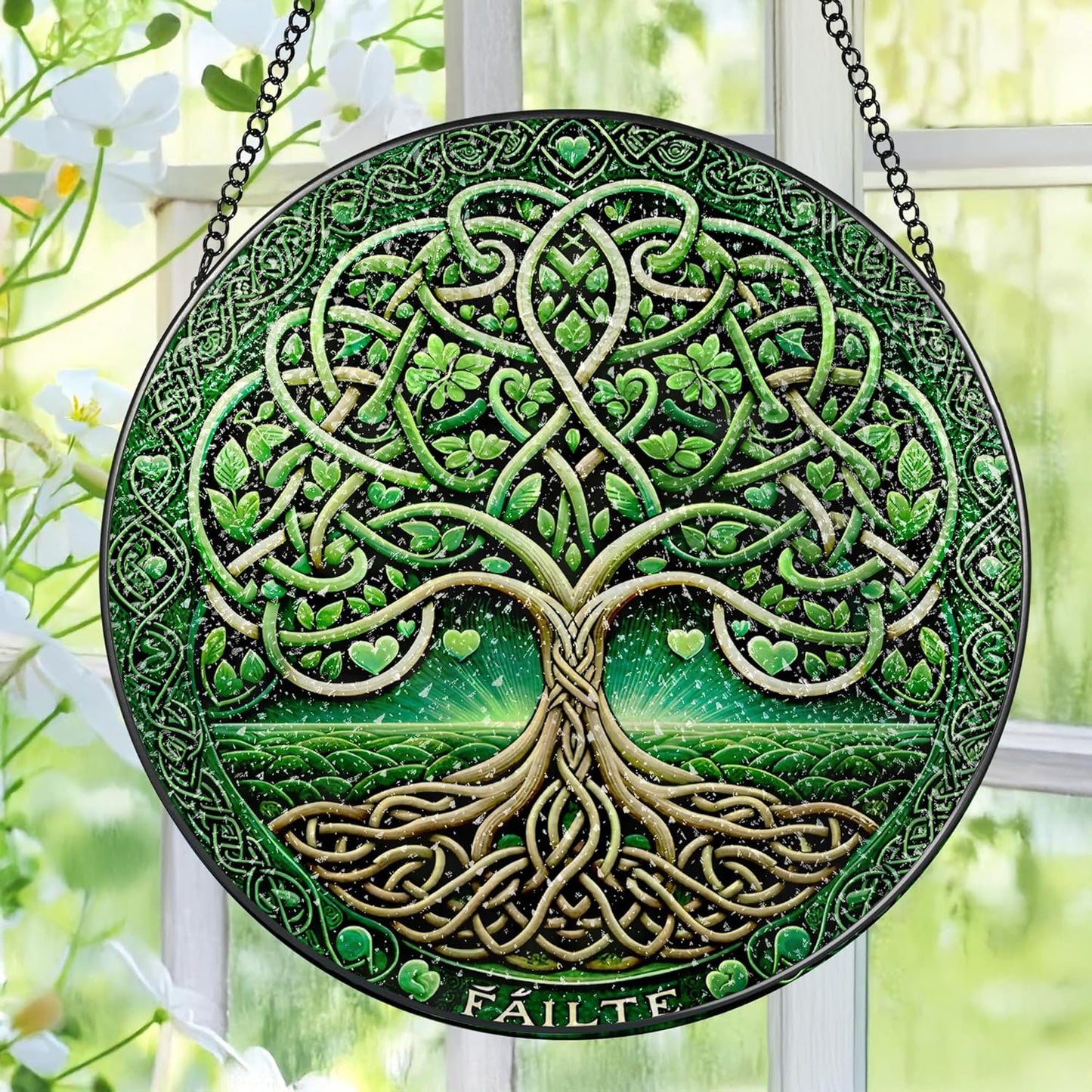 Stained Glass Window Hanging, Pauyadu Tree of Life Sun Catchers, Stained Glass Suncatcher, Tree of Life Decor Gifts for Women, Men, Wife, Lovers, Couple and Friend - 8 Inch