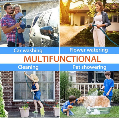 50 ft Expandable Garden Hose with 10 Patterns Nozzle,Kink-Free, Flexible Expanding Water Hoses with 3/4" Solid Fittings and 4-Layer Latex Core - Garden Hoses