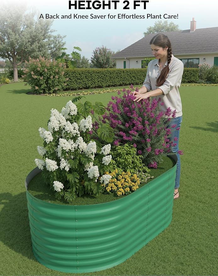 2 Pcs Raised Garden Beds Outdoor 4x2x2 ft - Galvanized Steel Planter Box for Vegetables, Flowers, Rust-Resistant Garden Box, Easy Assembly Raised Beds, Durable Planters for Outdoor Plants, Green