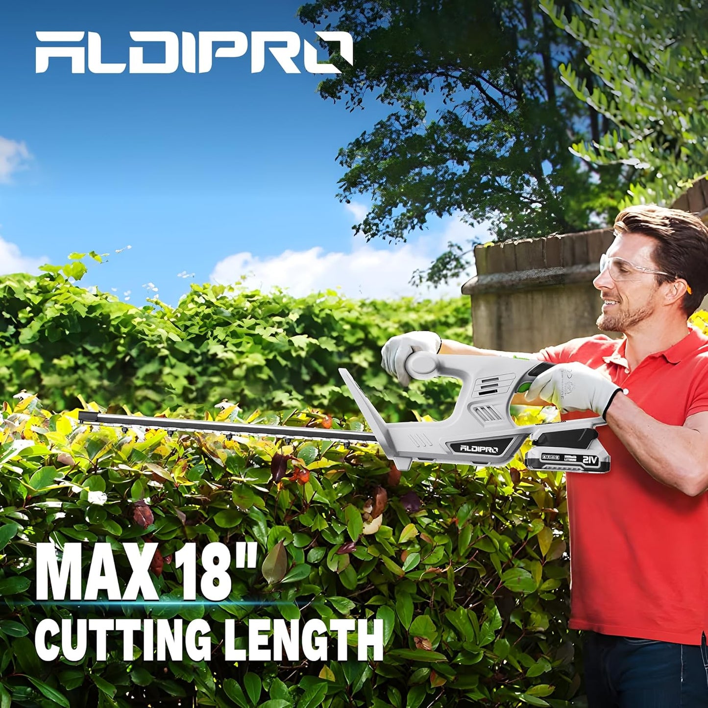 Cordless Hedge Trimmer Ultra-Lightweight 3.7lbs, 18-Inch Blade & 5/8" Cut Diameter, 21V Electric Trimmer Dual Safety Switch, 2.0Ah Battery and Charger, Perfect for Seniors and Women, Home Gardening