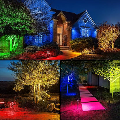SUNVIE RGBW Landscape Lighting Kit 12V Low Voltage Landscape Lighting with Connectors, Color Changing Low Voltage Pathway Lights Wired with Spotlights Waterproof for Holiday Patio Garden Yard,12 Pack