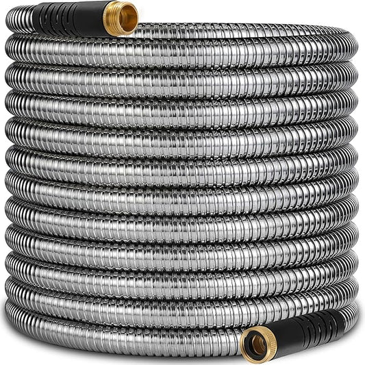 50 ft ft Stainless Steel Garden Hose - 2025 Upgraded Metal Water hose - Flexible Water Hose Pipe with Latex Core, 3/4" Solid Brass Connectors - No-Expandable Garden Hoses