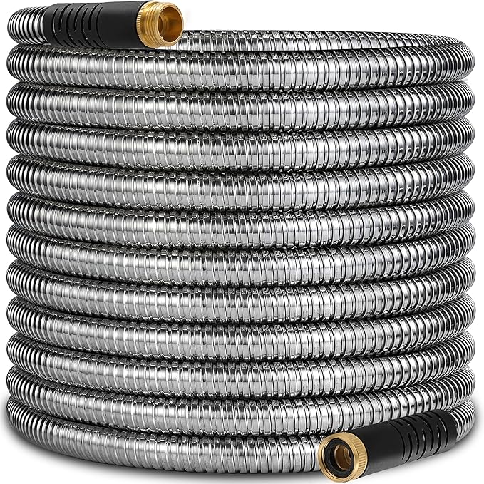 200 ft Stainless Steel Garden Hose - 2025 Upgraded Metal Water hose - Flexible Water Hose Pipes with Latex Core, 3/4" Solid Brass Connector - No-Expandable Garden Hoses
