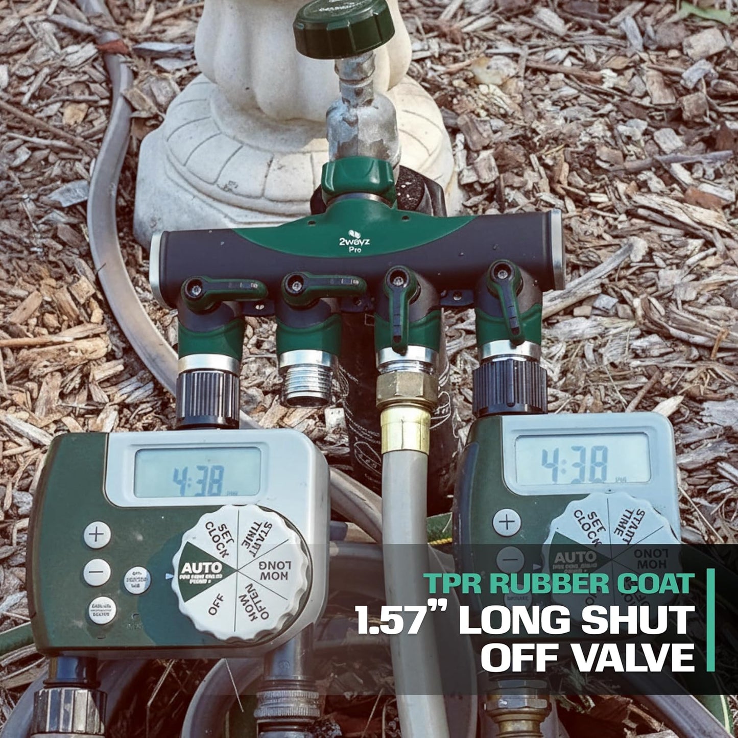 Garden Hose Splitter 4 Way - Heavy Duty Water Hose Manifold with Shut-Off Valves - Outdoor Faucet Divider and Spigot Connector for Garden, Lawn, or Patio Use - Durable Brass Pipe Splitter - Classic