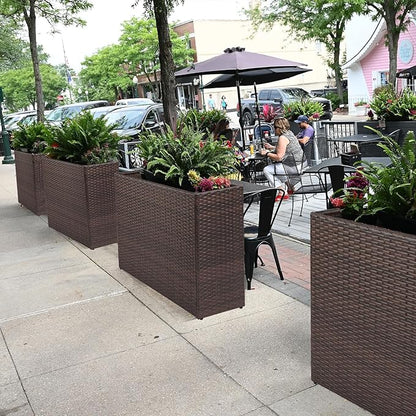 LEWIS&WAYNE Tall Planters for Outdoor Plants Handmade Wicker Large Rectangular Block Planter Box with Removable Liners Modern Planter for Indoor Outdoor Patio Deck - Brown